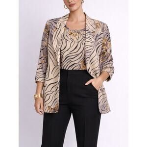 Vintage Regina Porter Silk SET Tiger Print Blazer Jacket & Top S/M Safari Resort